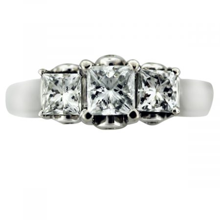 14k White Gold 1.46ct Princess Cut Diamond Three Stone Engagement Ring
