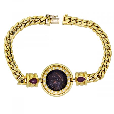 18k Gold Diamond, Ruby and Ancient Roman "Crispus" Coin Bracelet