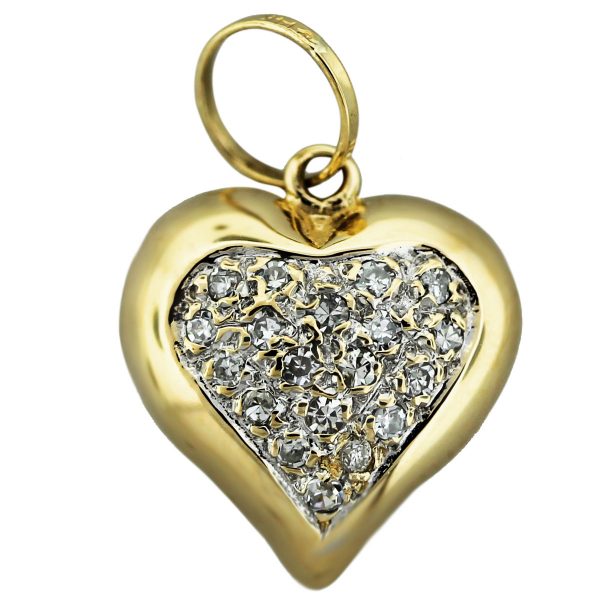 14kt yellow gold diamond cushion heart pendant