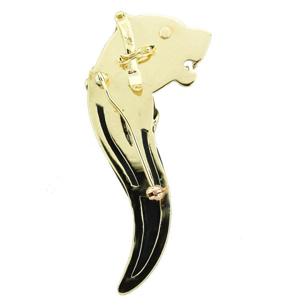 14k Gold Black & White Onyx Diamond Panther Pin with Emerald Eye Boca Raton, FL