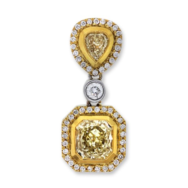 Pear Shape and Radiant Cut Yellow Diamond Pendant