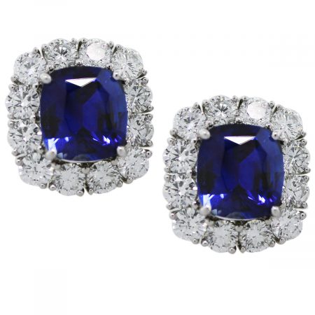 8.40 Carat Blue Sapphire and Diamond Platinum Button Earrings