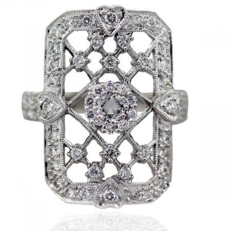 You are viewing this 18k White Gold Diamond Lattice Pattern Cocktail Ring!