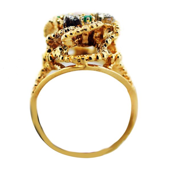 Vintage 14k Yellow Gold Jelly Opal, Single Cut Diamond, Emerald Ring Boca Raton