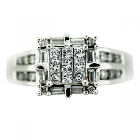 1.66ctw 14k White Gold Diamond Cathedral Ring