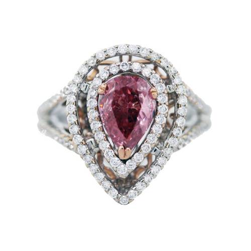 1 Carat Pink Diamond Ring Micropave Setting 18K Gold With GLS Cert