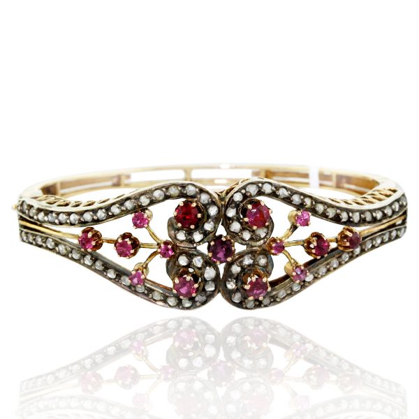 Vintage 14kt Gold Ruby and Rose Cut Diamond Bracelet