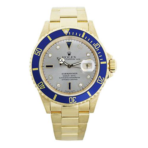 Rolex Submariner 16618 18K Yellow Gold Diamond Serti Dial Mens Watch