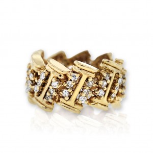 14k Yellow Gold Retro Style Diamond Band Ring