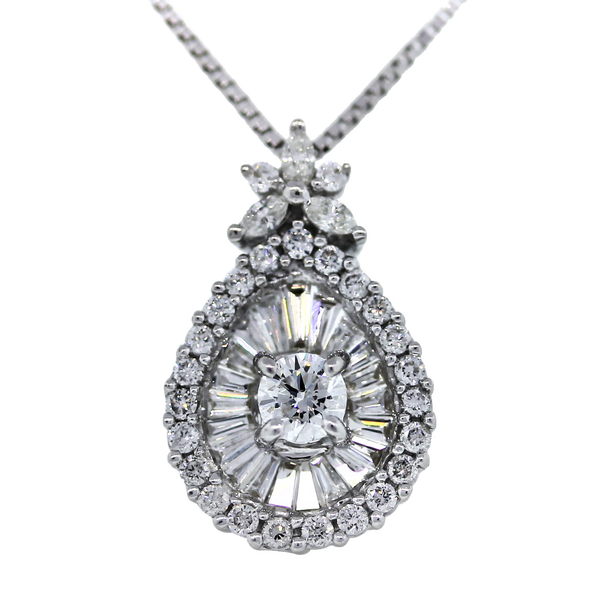 14k White Gold Teardrop Diamond Necklace
