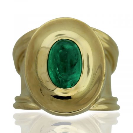 Vintage 18kt Yellow Gold Emerald Cabochon Ring