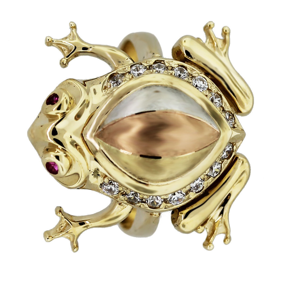 14k Yellow Gold Diamond & Ruby Moveable Frog Ring