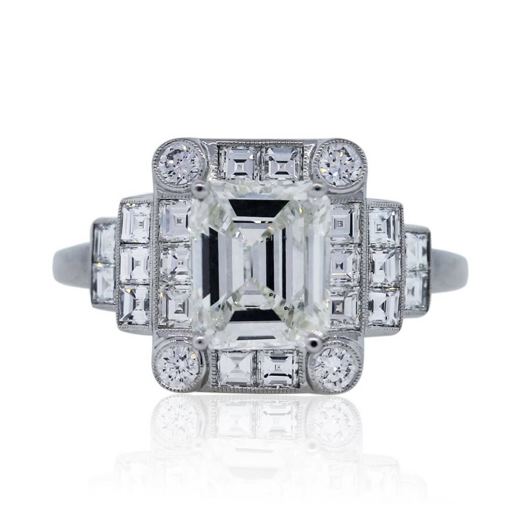 Platinum 1.46 Carat Emerald Cut Art Deco Diamond Engagement Ring