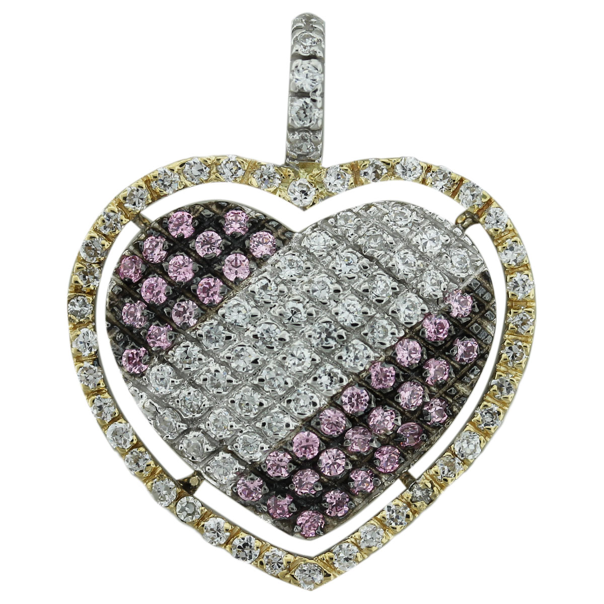 14kt Two Tone Diamond & Pink Sapphire Heart Pendant-Boca Raton