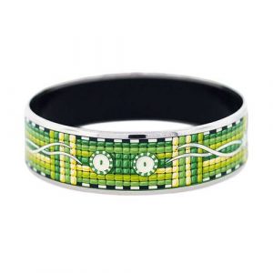 Hermes Green, Yellow and White Vintage H Logos Enamel Bracelet Size 65