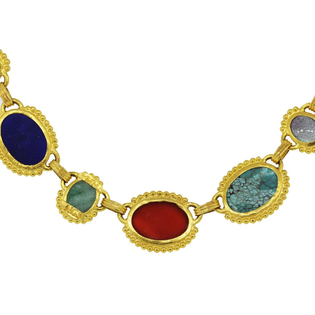 Gurhan 24k Yellow Gold Multi-Gemstone Granulated Necklace-Boca Raton