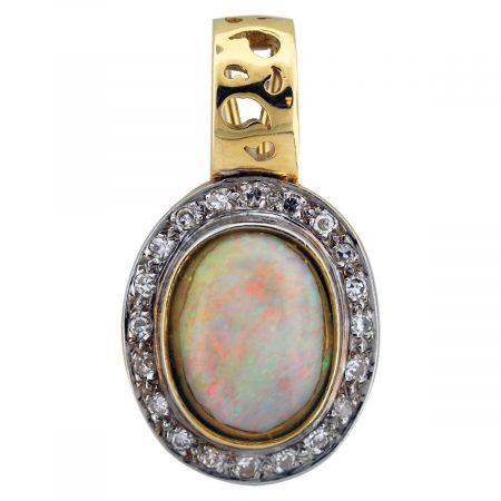 14k Yellow Gold Diamond and Opal Enhancer Pendant