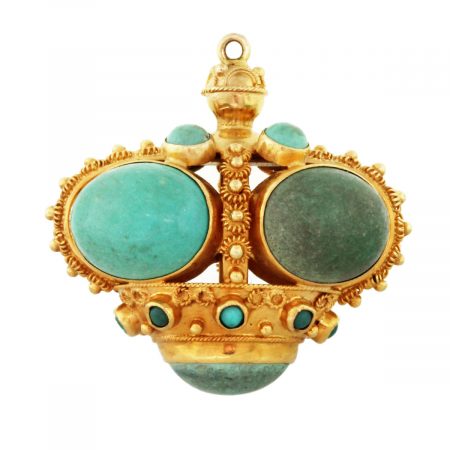 18kt Yellow Gold Large Turquoise Vintage Charm