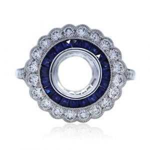 Platinum Diamond and Sapphire Engagement Ring Mounting