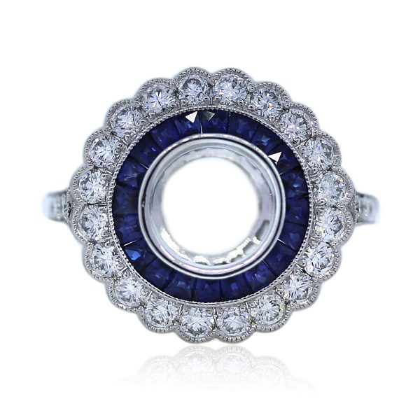 Art Deco Diamond and Sapphire Engagement Ring Mounting