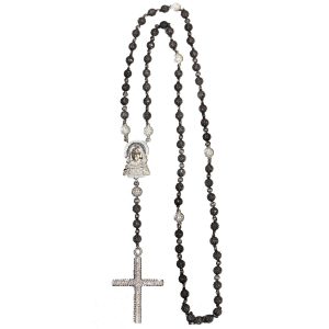 10k Gold Black & White Diamond Cross Rosary Necklace