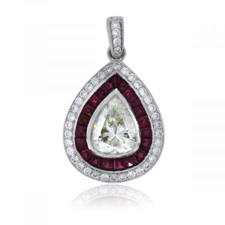 Estate Ruby Pendant with Pear Shaped Diamond