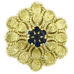Vintage 18k Yellow Gold Sapphire Cluster Flower Ring