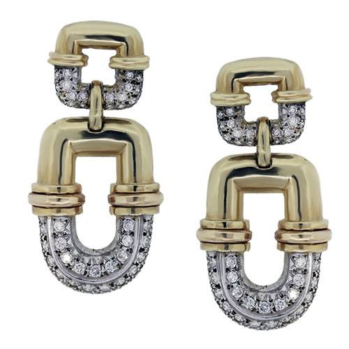 14k Two Tone Gold Diamond Door Knocker Earrings