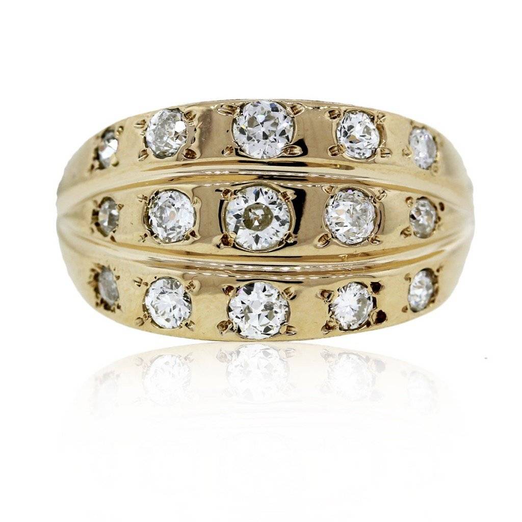 14k Yellow Gold and Diamond Cocktail Ring