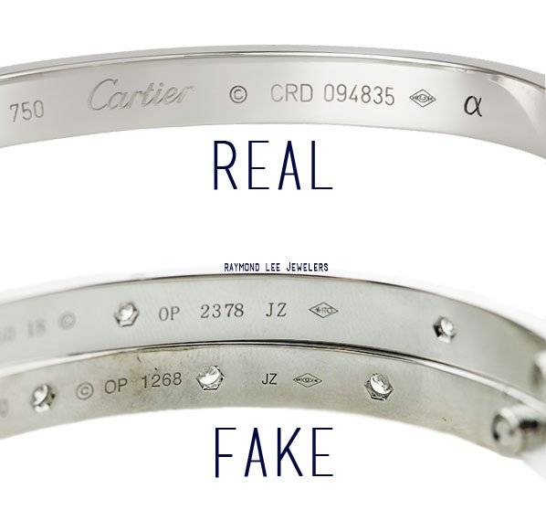 Cartier SA Stamp on two fake Love bangles and one authentic white gold Cartier love bracelet