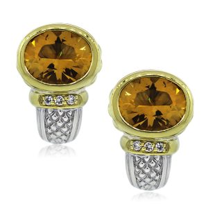 Judith Ripka Two Tone Citrine and Diamond Earrings