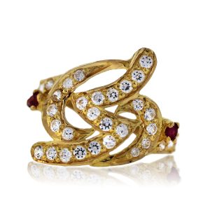 22k Yellow Gold Diamond and Ruby Ring