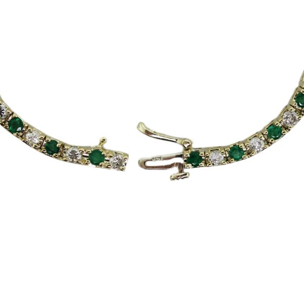 14kt Yellow Gold Diamond & Emerald Tennis Bracelet Open Clasp