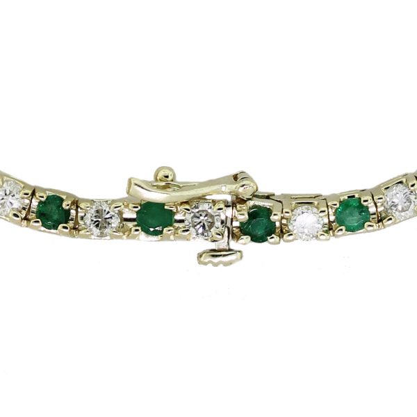 14kt Yellow Gold Diamond & Emerald Tennis Bracelet Closed Clasp