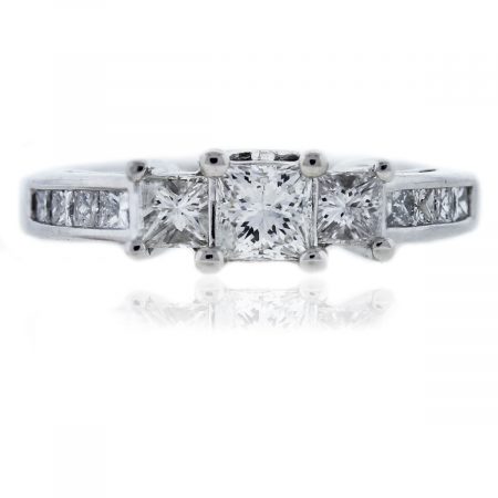 14kt White Gold Princess Cut Three Stone Diamond Engagement Ring