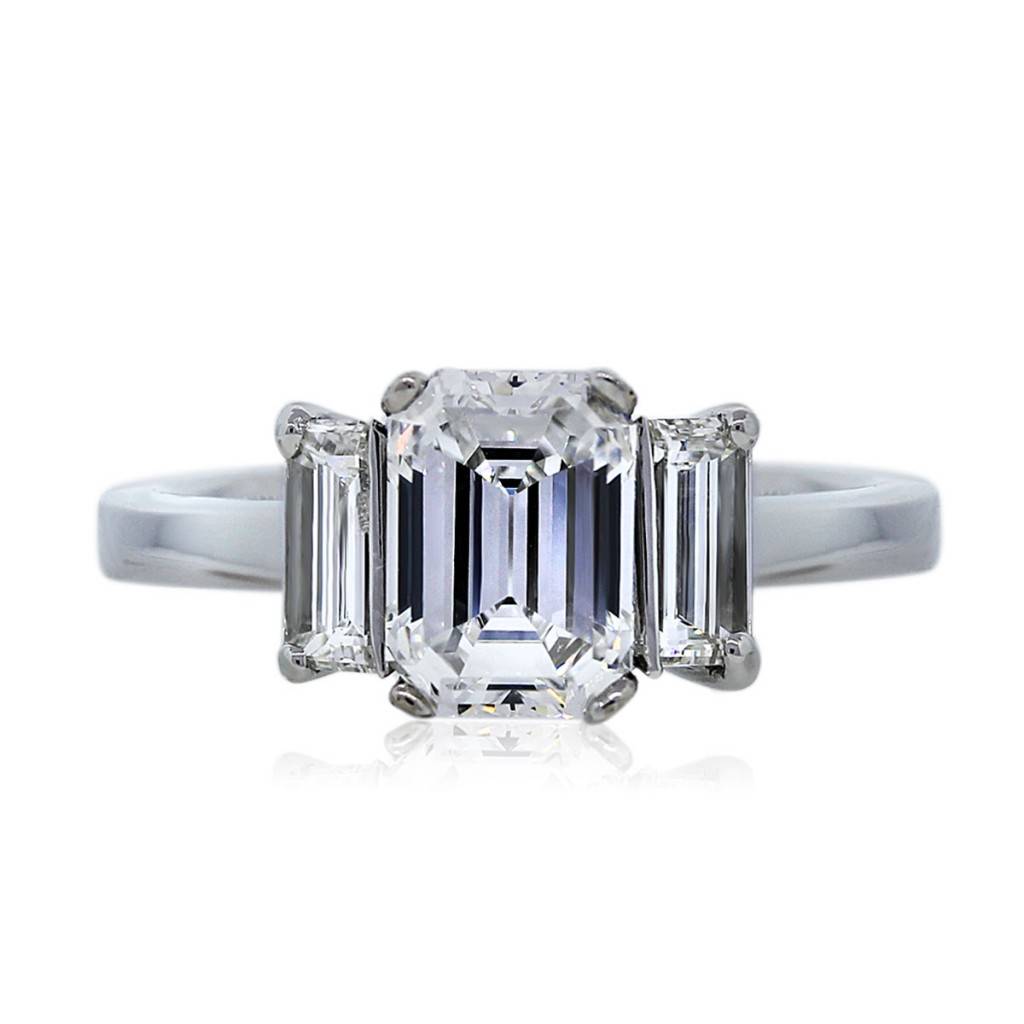 1.59 Carat Emerald Cut Three Stone Diamond Engagement Ring-Boca Raton