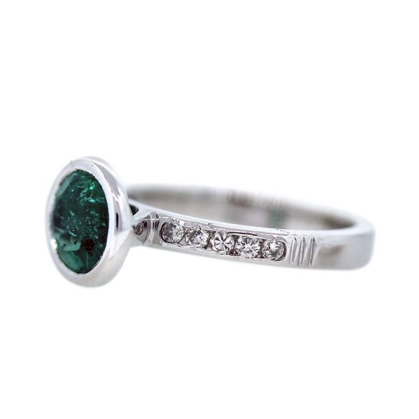 Estate 14k White Gold Emerald and Diamond Ring