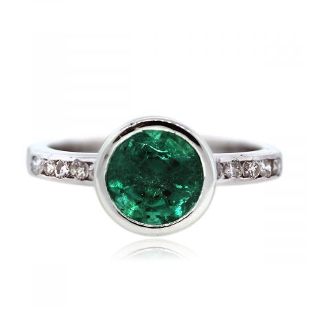 Bezel Set 14k White gold Emerald Ring