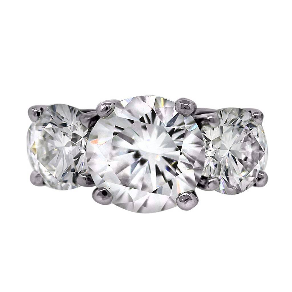 GIA Platinum 5 Carat Diamond Three Stone Engagement Ring