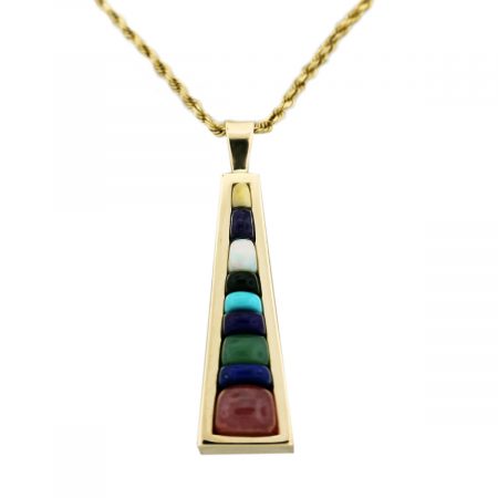 14kt Yellow Gold Mixed Semi Precious Gemstone Pendant & Rope Chain