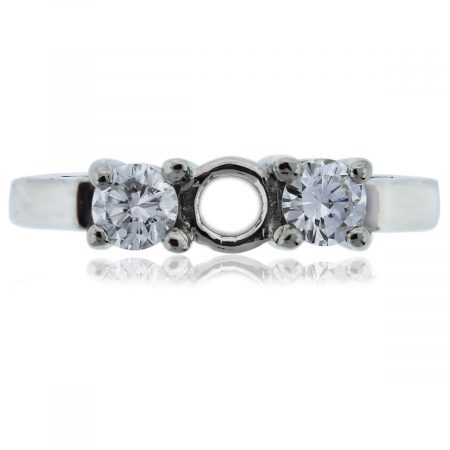 14k White Gold Three Stone Diamond Engagement Ring Mounting