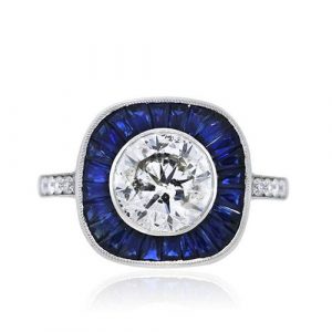 Platinum 2ct Round Brilliant Diamond and Sapphire Engagement Ring