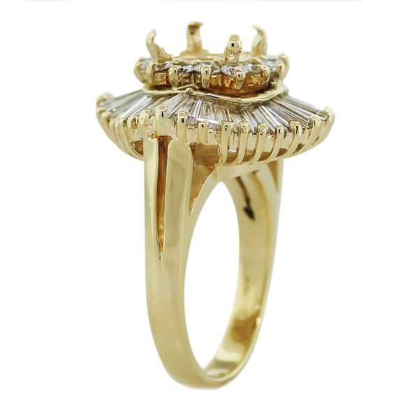 18k Gold Round Brilliant/Baguette Diamond Ballerina Ring Mounting South Florida