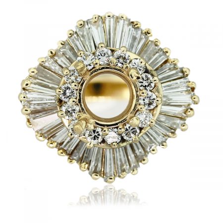 18k Gold Round Brilliant/Baguette Diamond Ballerina Ring Mounting