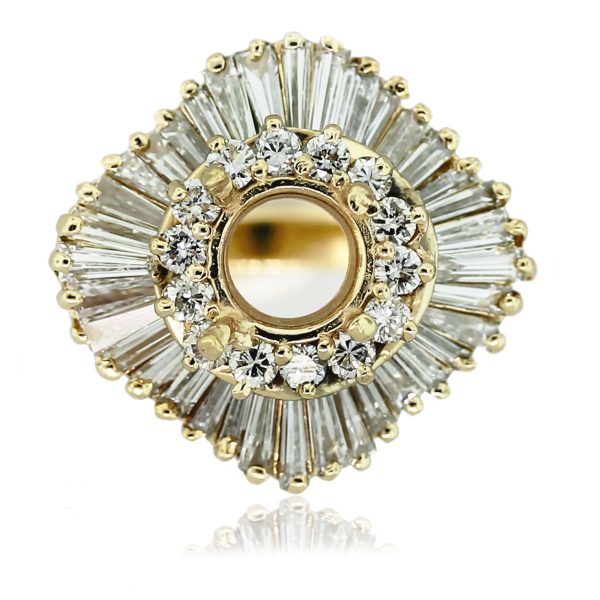 18k Gold Round Brilliant/Baguette Diamond Ballerina Ring Mounting