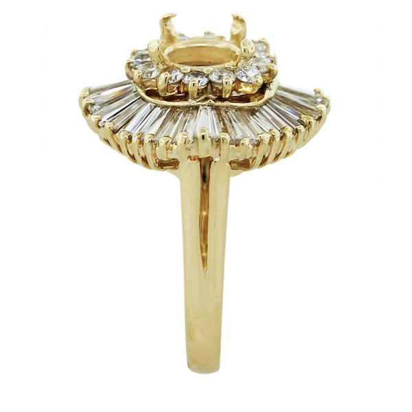 18k Yellow Gold Round Brilliant/Baguette Diamond Ballerina Ring Mounting