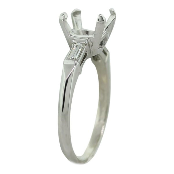 Platinum 4 Prong Solitaire Diamond Baguette Engagement Ring Mounting Boca Raton