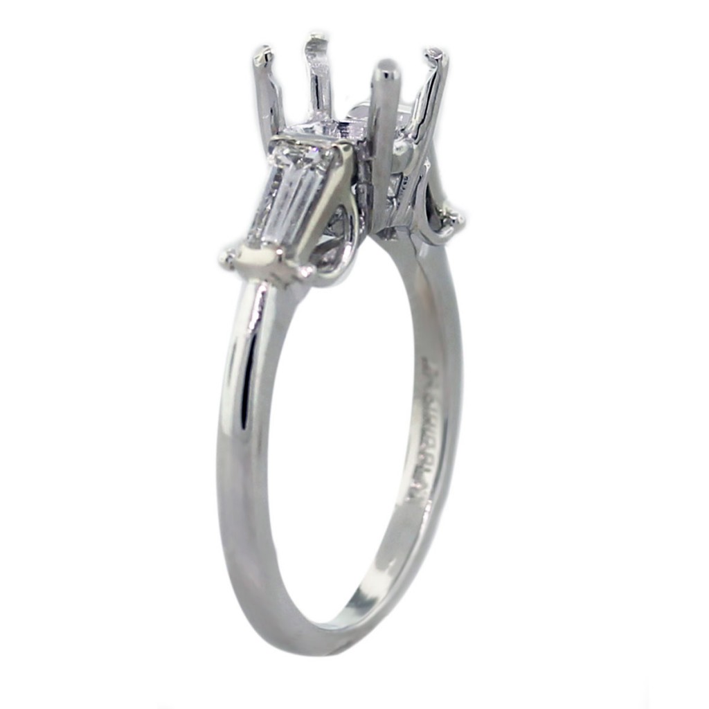 Platinum 4 Prong Diamond Baguette Engagement Ring Mounting Boca Raton