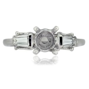 Platinum 4 Prong Diamond Baguette Engagement Ring Mounting