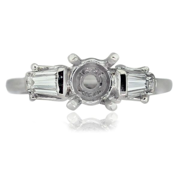 Platinum 4 Prong Diamond Baguette Engagement Ring Mounting